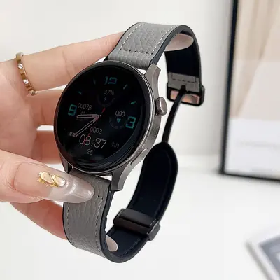 Lychee Pattern Leather-Look Silicone Watch Strap with Magnetic Clasp for Huawei Watch 5 - 11
