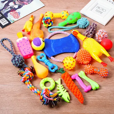 Dog Teeth Cleaning Toy Set, Cotton Rope, Durable, Squeaky, for Small Dogs - 5