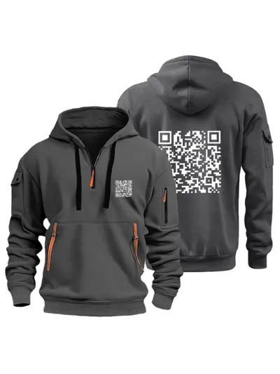 Трансграничный популярный дизайн QR-кода: новая мужская повседневная толстовка-куртка с капюшоном, флисовая толстовка на молнии