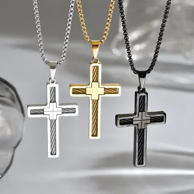 Çift katmanlı çapraz kolye, metal, üç renk - 1