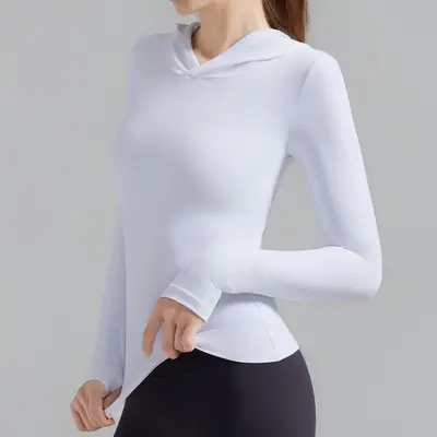 Damen-Yogashirt mit Kapuze, Herbst-Winter-Velours, langarm - 7
