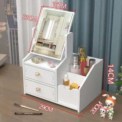 Desktop makeup mirror with cosmetics storage box and drawers - 10