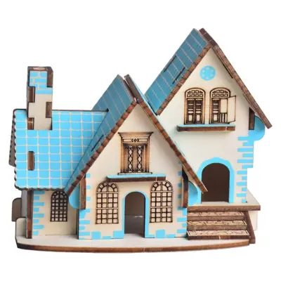 Ahşap 3D Stereo Puzzle Küçük Ev, Çocuklar için El Yapımı DIY Montaj - 9