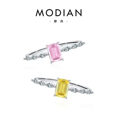 Modian S925 Gümüş Pembe Zirkon Yüzük Şeker Küpü - 6
