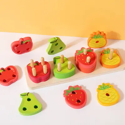 Wooden Fruit Bead Stringing Toy, Montessori Early Education for Toddlers - 3