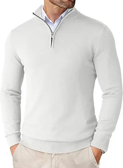 Erkek yarım fermuarlı örgü kazak, slim fit, ince astarlık