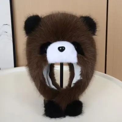 Kadın panda bere ve atkı 2'li set, kış, polar astarlı, rüzgar geçirmez - 9