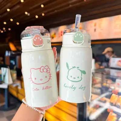可爱ins猫爪吸管保温杯316不锈钢杯子大容量简约男女学生保温水杯