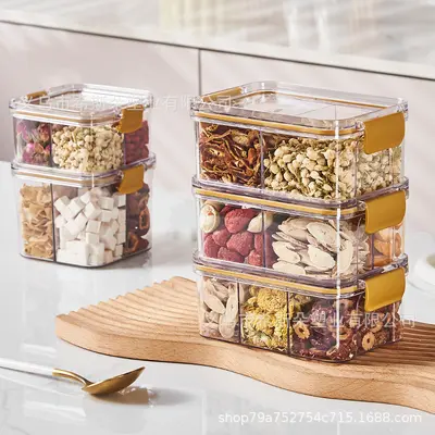 6-Compartment Storage Box Sealed Jar with LOGO, Six-Grid Grain Storage Jar, Four-Divided Soup Ingredient Jar, Compartmented Tea Storage Canister