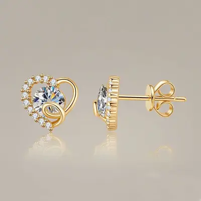 925 Sterling Silver Moissanite Stud Earrings, PT950 Platinum-Plated, Small Heart - 7