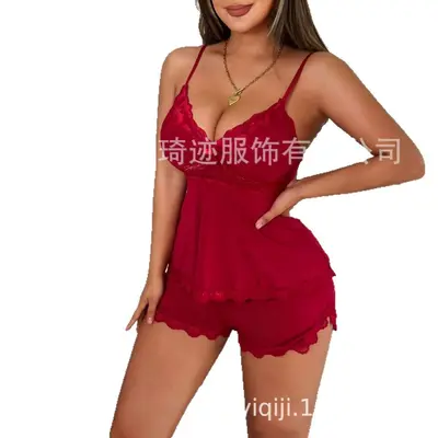 Kadın Dantelli Süt İpeği Pijama Takımı, İki Parça, Kolsuz, Boyun Askılı Şort