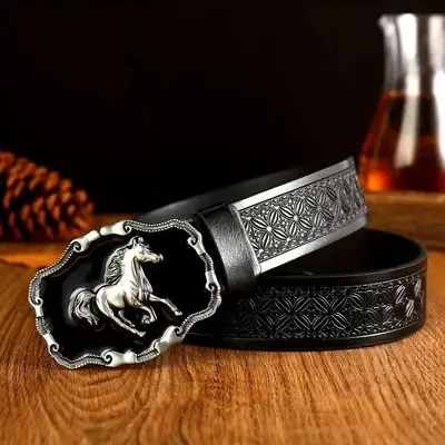 Fashionable leather belt for men, vintage buckle belt, personalized for young and middle-aged men, suitable for jeans, casual, versatile, simple men's belt.