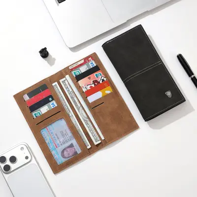 Men's Long Wallet, Retro Minimalist Slim Clutch with Multiple Card Slots - 2