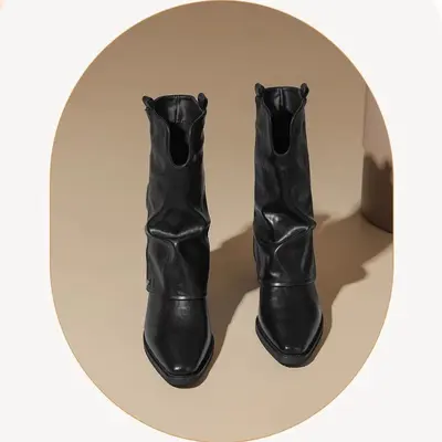 Square-Toe Inner Heel Short Boots, Retro Chunky Heel Trouser Boots for Women