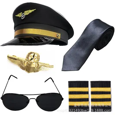 Halloween Pilot Captain Costume Set with Hat and Uniform - 10