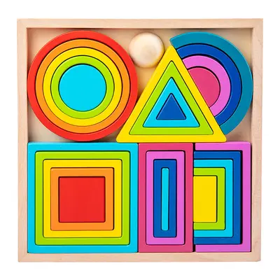 Wooden Rainbow Building Blocks Educational Stacking Toy for Children - 7
