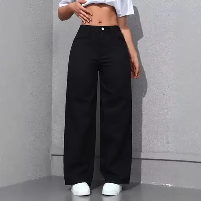 Kadın yaz modası geniş paça kot pantolon, sokak tarzı, uzun - 7