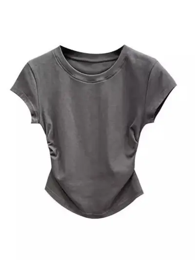 Trendy sexy girl pure desire waist wrap short sleeve t-shirt for women, summer new solid color sweater slim fit short top for women.