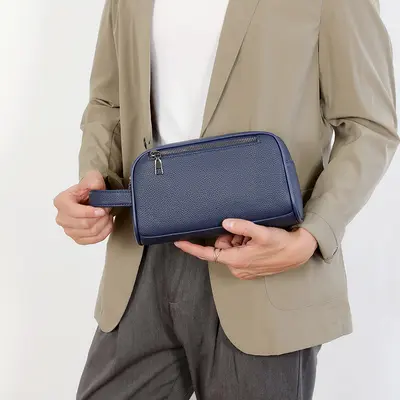 Men's Business Clutch Bag, Soft Leather, Large Capacity with Phone and Wallet Compartments - 4