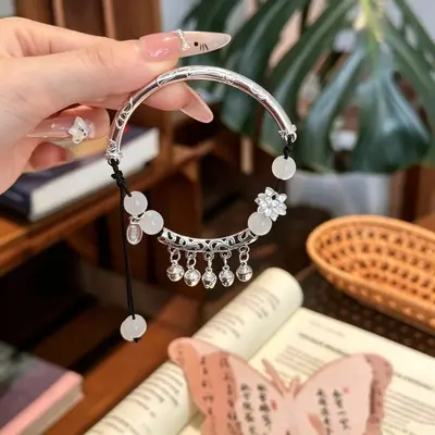 Çinko alaşımlı lotus bilezik, gümüş renk, örgü kordon - 3