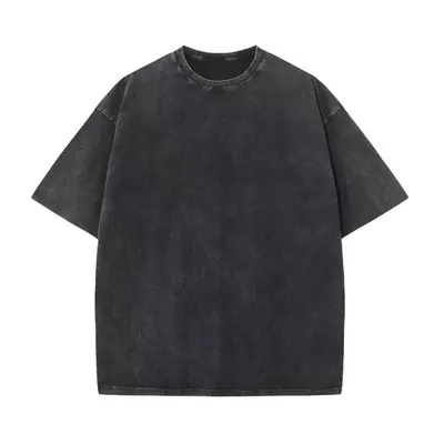 250g Pure Cotton Retro Washed Distressed Plus-Size Round Neck Men's T-Shirt