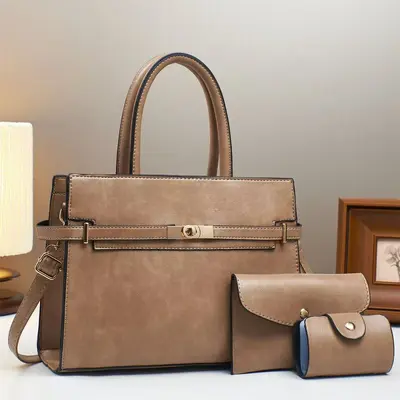 Dreiteiliges Handtaschen-Set mit Formstruktur, schlichter Damenstil - 9