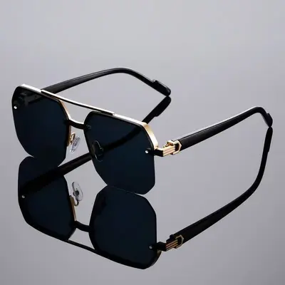 Herren-Sonnenbrille, polarisiert, UV400-Schutz, eckiger Metallrahmen