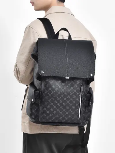 Men's Casual Printed Backpack, Large Capacity, Computer Compartment