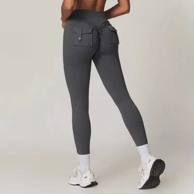 Cepli şeftali yoga pantolonu, yüksek bel kaldırıcı, hızlı kuruyan