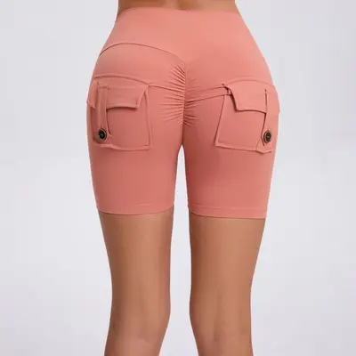 Kadın Yüksek Bel Kargo Tayt Şort, Düğmeli Kaldırıcı Hızlı Kuruyan Fitness Pantolonu - 12
