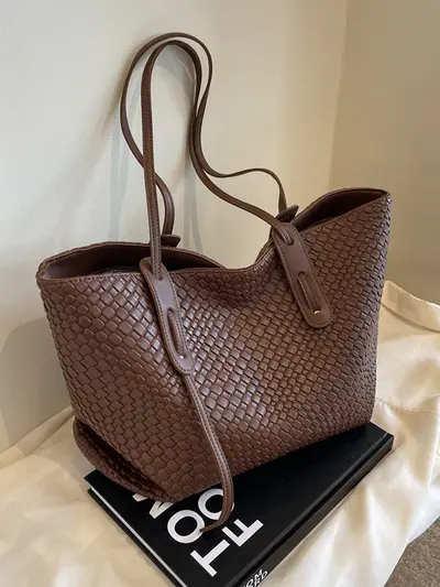Kadın Örgü Tek Omuz Çanta, Büyük Hacimli Retro Tote Çanta - 3