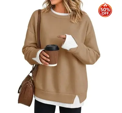 Kadın Rahat Bol Kesim Uzun Kollu Sweatshirt Üst - 8