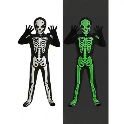 Kinder-Halloween-Kostüm, leuchtender Skelett-Einteiler - 7