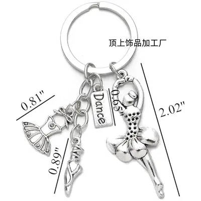 Ballet Dancer Keychain, Metal Tutu Dance Shoe Pendant