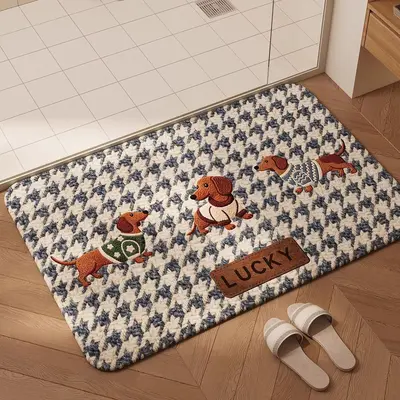 American Retro Bathroom Floor Mat, Non-Slip, Absorbent, Quick-Dry, Faux Linen Look - 10