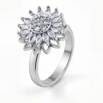 Cross-border Rotating Ring Copper Micro-Inlaid Zirconia Elegant Versatile Full Diamond Round Flower Spinner Anxiety Relief Ring