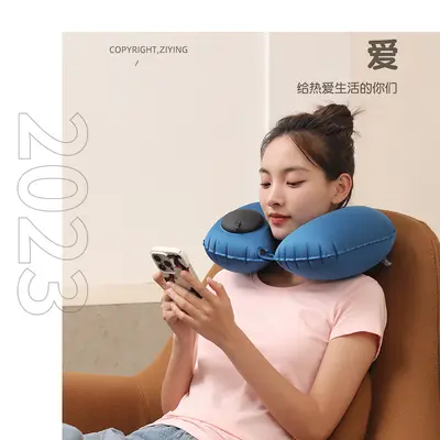 Inflatable U-Shaped Travel Pillow Portable Airplane Neck Pillow