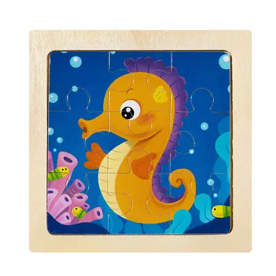 Wooden Jigsaw Puzzle Toy, 9 Pieces Cartoon Animals, Early Education - 8