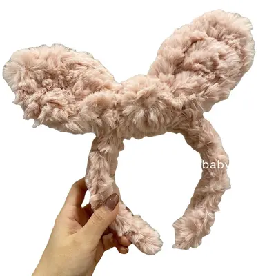 Plush Rabbit Ear Headband for Women, Face Washing Hairband