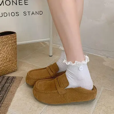 Women's Retro Loafers with Inner Heel Lift, Soft Sole, Flat Bean Shoes