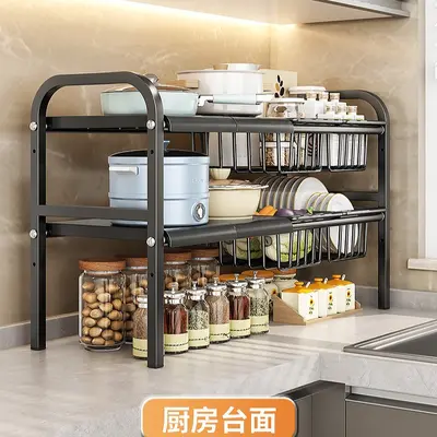Kitchen storage shelf, multi-layer, expandable, no-drill