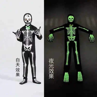 Kids Halloween Glow-in-the-Dark Skeleton Jumpsuit Costume