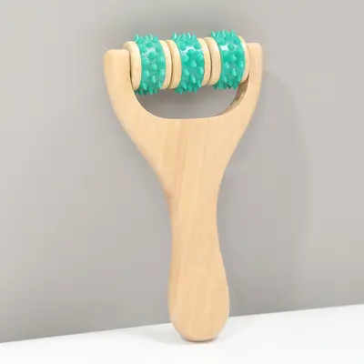 Solid wood massage stick portable handheld push massager for shoulder neck back head meridian brush roller massage tool - 9