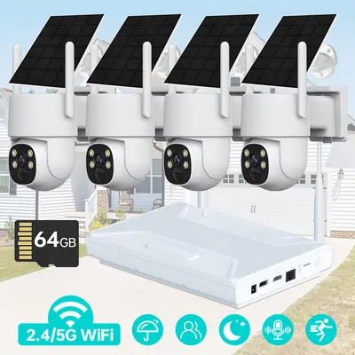 Yisiyun Wireless 4MP Outdoor Low Power Solar Monitoring Camera Kit with NVR
