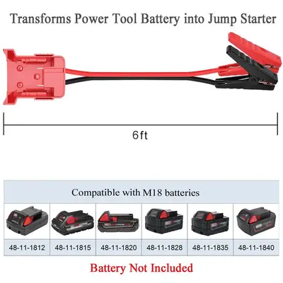 Milotech 18V Jump Starter Cable, Crocodile Clip Battery Booster Cable