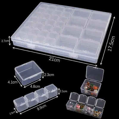 Transparent Portable Rectangular Plastic Storage Box Set for DIY Jewelry and Nail Art - 12