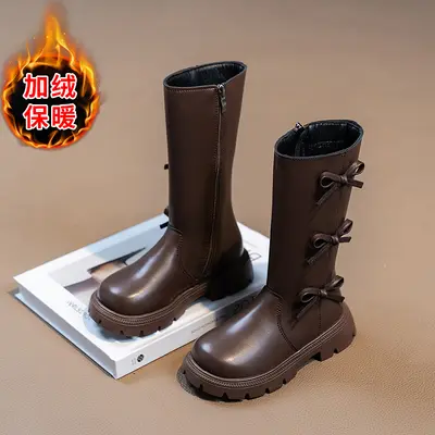 Mädchen-Lederstiefel, lang, Herbst/Winter 2026, mit Schleife - 7
