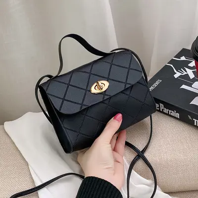 Small Square Lattice Pattern Women's Single Shoulder Bag with Round Lock - 9