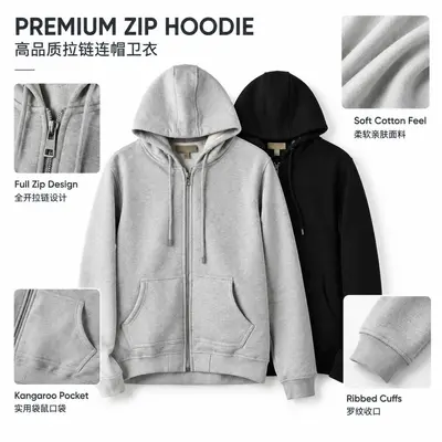 Kapüşonlu Fermuarlı Sweatshirt Ceket, Unisex, Nakışlı, Sonbahar Kış - 4