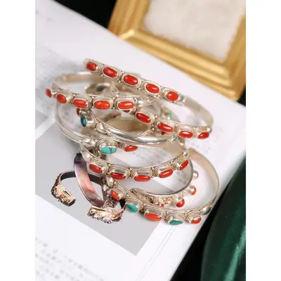 Nepal handgefertigtes Türkis-Armband, Silbereinlage, verstellbar - 3